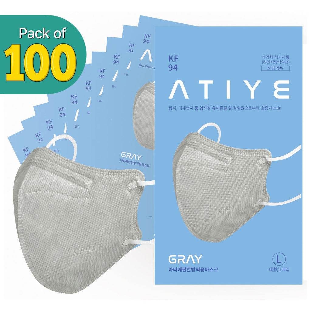 [100PCS] ATIYE KF94 Gray - Easy Breathing Mask | Made in Korea - KN FLAX