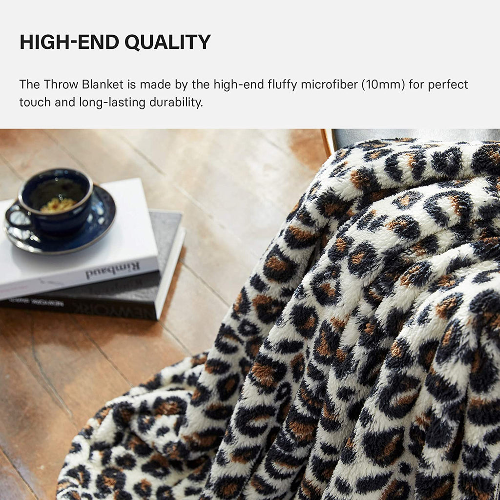 [Made in Korea] Leopard Sherpa Throw Blanket - Beige & Brown - KN FLAX