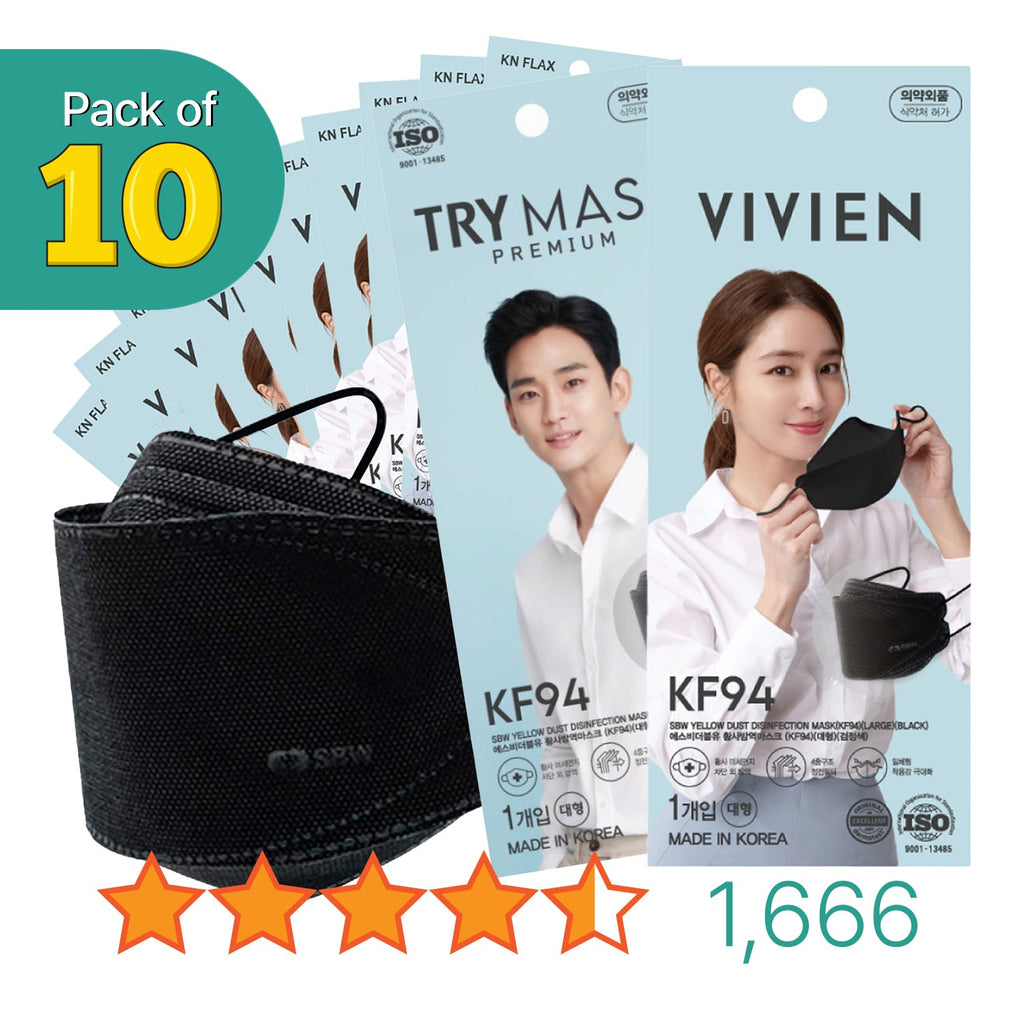 [10PCS] TRY KF94 BLK Premium Mask for Adult | Made in Korea - KN FLAX