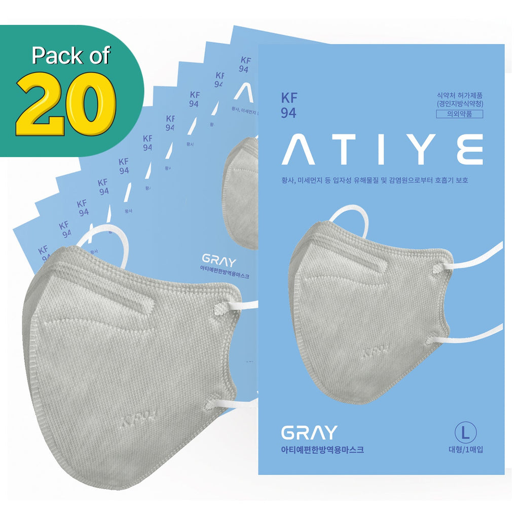 [20PCS] ATIYE KF94 Gray - Easy Breathing Mask | Made in Korea - KN FLAX