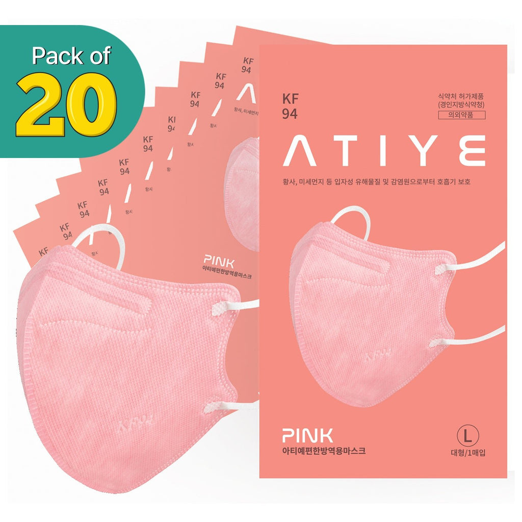 [20PCS] ATIYE KF94 Pink - Easy Breathing Mask | Made in Korea - KN FLAX