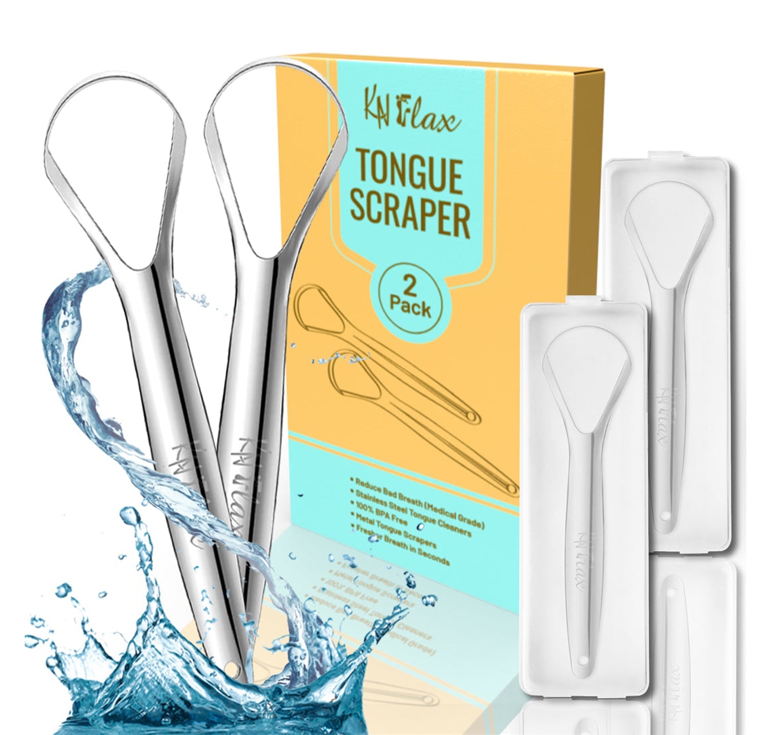 Stainless Steel Tongue Scrapers - Set of 4 - Reduce Bad Breath and