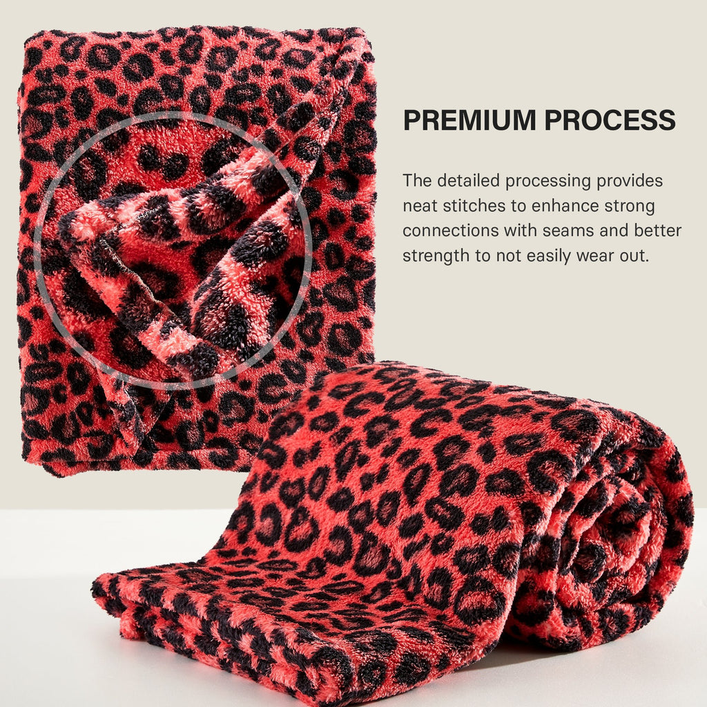 [Made in Korea] Leopard Sherpa Throw Blanket - Red & Black - KN FLAX
