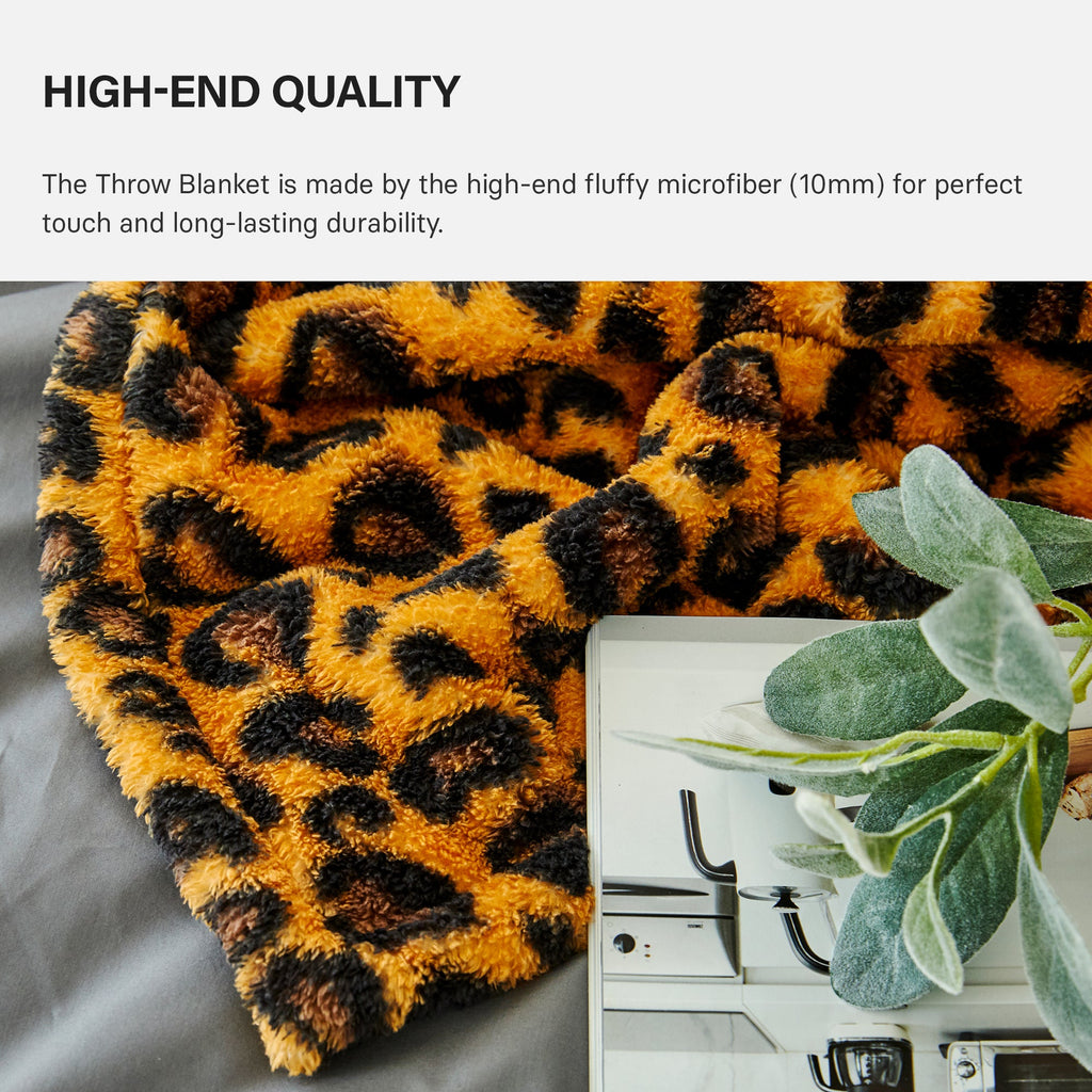 [Made in Korea] Leopard Sherpa Throw Blanket - Yellow & Black - KN FLAX