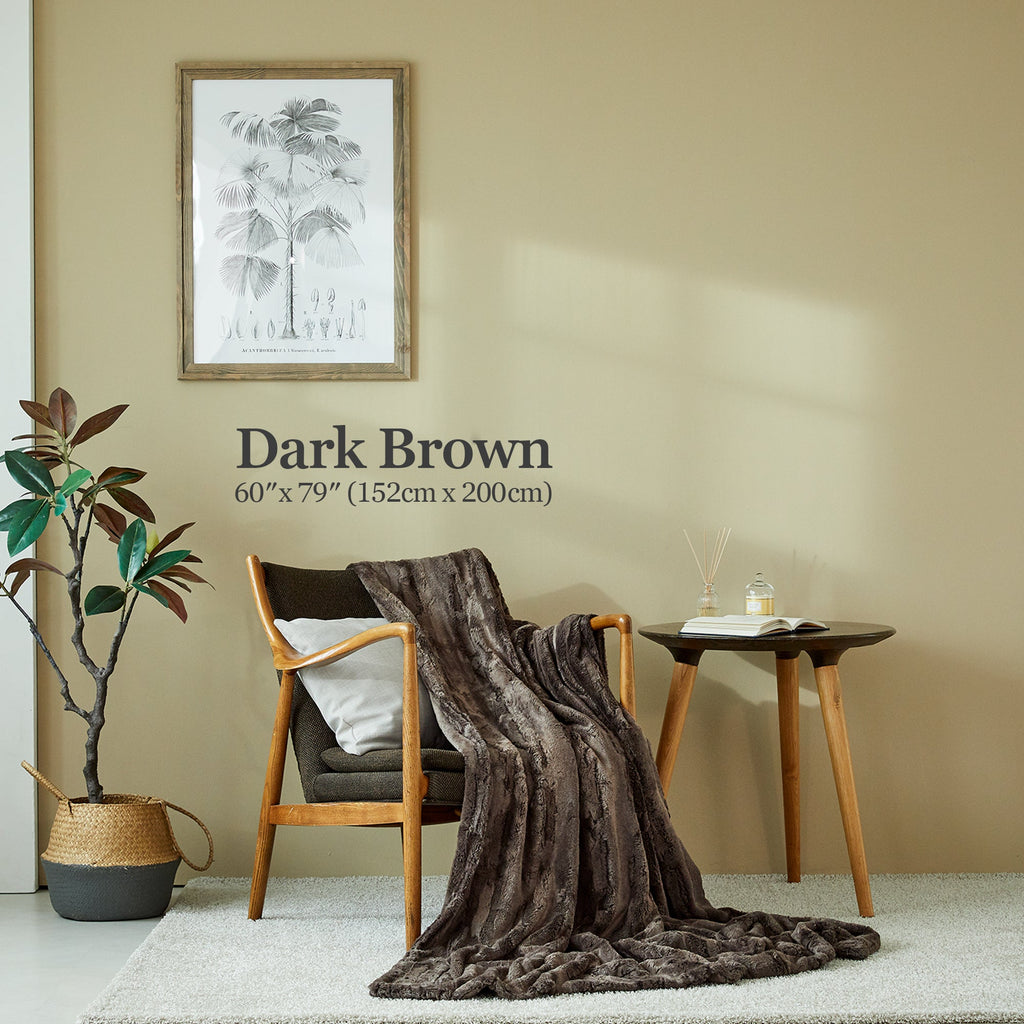 [Made in Korea] Premium Faux Fur Minky Blanket - Dark Brown - KN FLAX