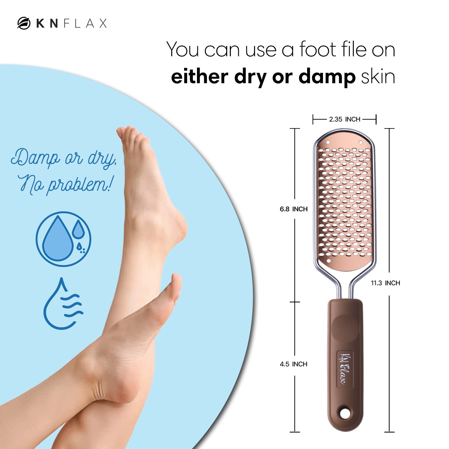 Callus Remover Pedicure Kit 3PC [KN Flax] Large Foot File, Small Toenail Grater and Brush for Heel - Colossal Foot Rasp Scraper Tools for Dead Skin